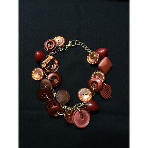 Vintage Button Charm Bracelet: Rust and Orange Buttons - 8 Inch
